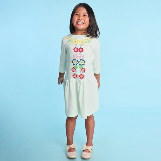 Meadow Green Printed Girls Dress