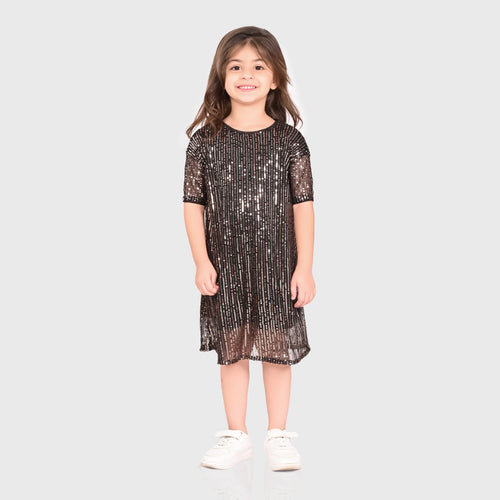 Girls Black Sequence Oversized Party Dress