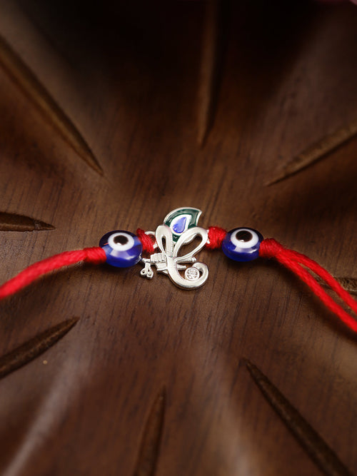 925 Silver-flute & peacock feather Rakhi for Kids