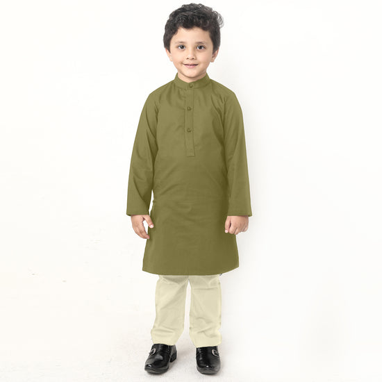 Olive Green Kurta With Pajama Set For Son