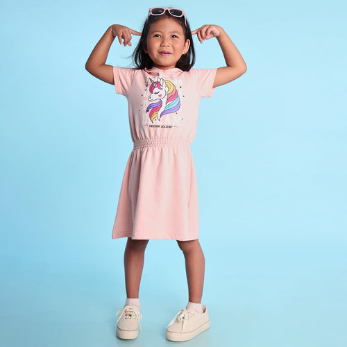 Unicorn Printed Hooded Girls Dress