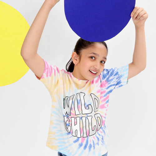 Girls oversized Regular Leangth Tie & Dyi Printed Cotton Tshirt