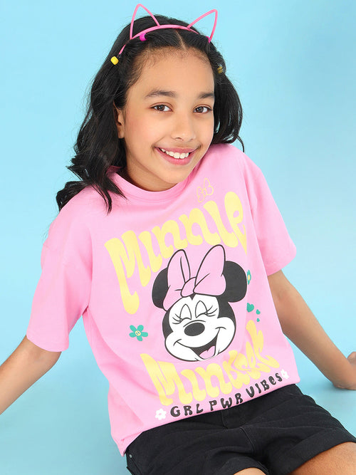 Girls Regular Fit Mini Mouse Printed Cotton Tshirt