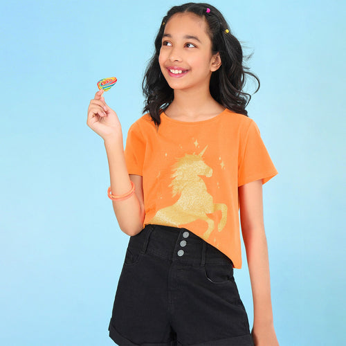 Unicorn Orange Girls Tshirt