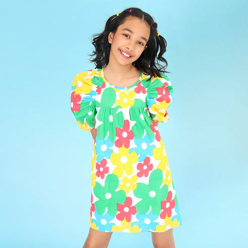 Ruffle Sleeve ColourFull Girls Dress