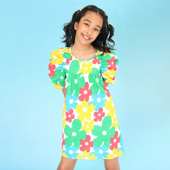 Ruffle Sleeve ColourFull Girls Dress