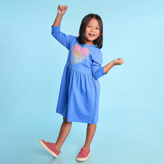 Rainbow Heart Printed Girls Dress