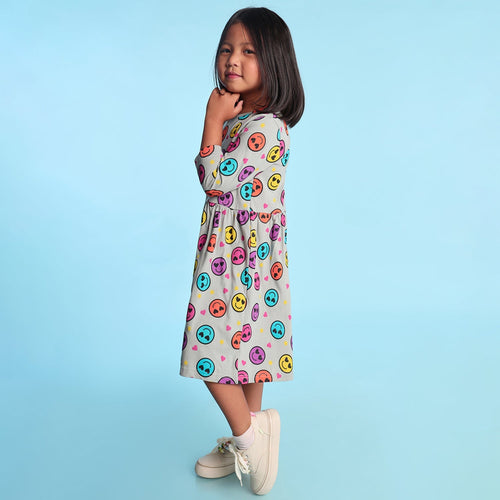 Smiley Printed Girls Dress