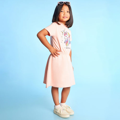 Unicorn Printed Hooded Girls Dress