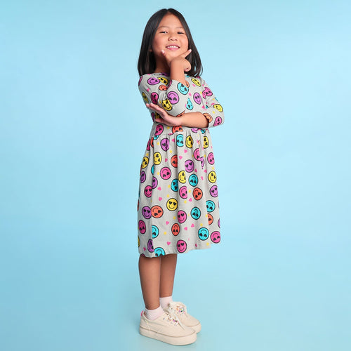 Smiley Printed Girls Dress