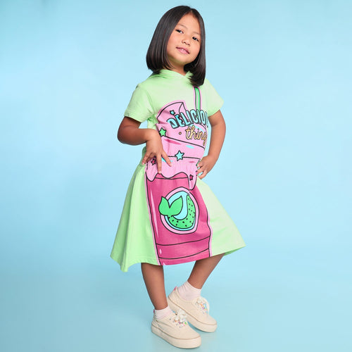 Delicious Thing Printed Hooded Girls Dress