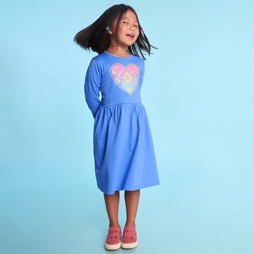 Rainbow Heart Printed Girls Dress