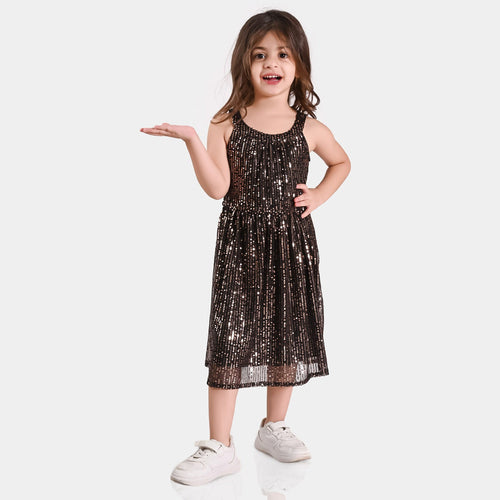 Girls Black Sequence Oversized Sleeveless Party Dress