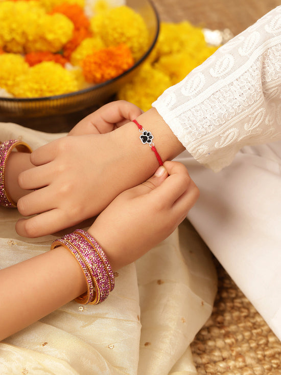 925 Silver-enamel paw print Rakhi for Kids