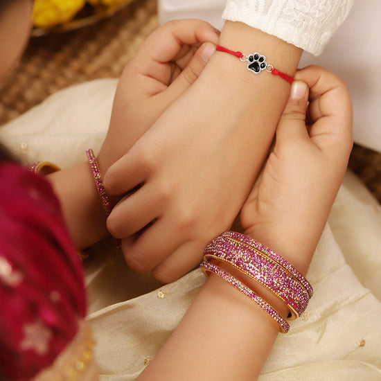 925 Silver-enamel paw print Rakhi for Kids