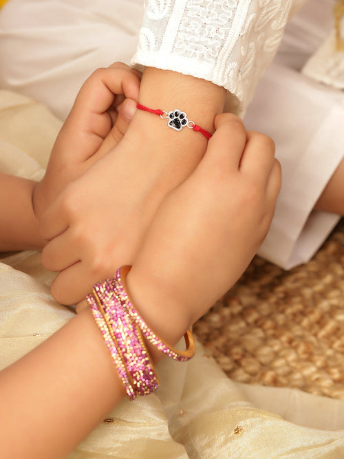 925 Silver-enamel paw print Rakhi for Kids