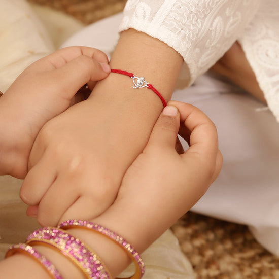 925 Silver-Ganesha Rakhi for Kids in Cubic Zirconia