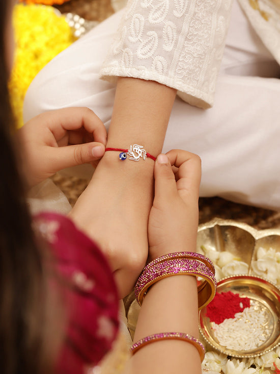 925 Silver-Ohm & Evil Eye Rakhi for Kids