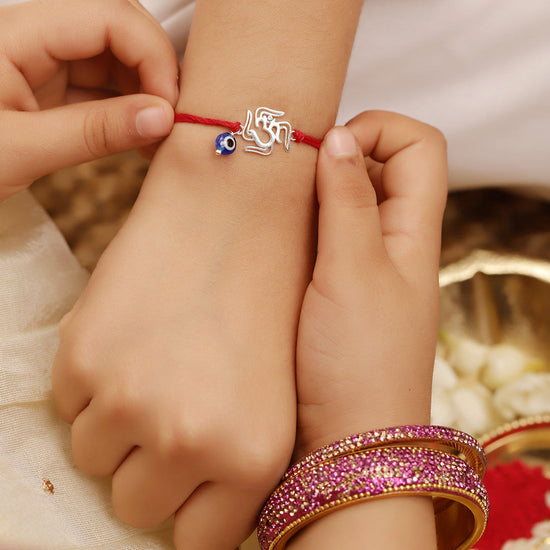 925 Silver-Ohm & Evil Eye Rakhi for Kids