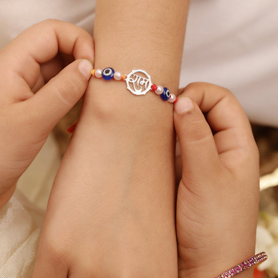 925 Silver-Ram & Evil Eye Rakhi for Kids
