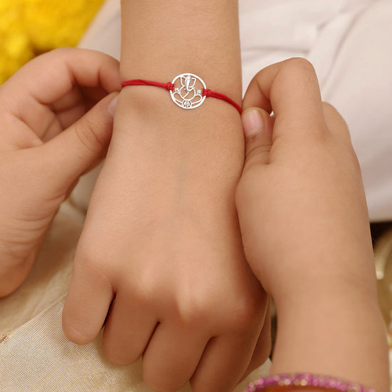 925 Silver-Ganesha Rakhi for Kids in Cubic Zirconia