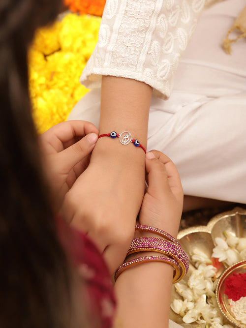 925 Silver-ohm & evil eye Rakhi for Kids