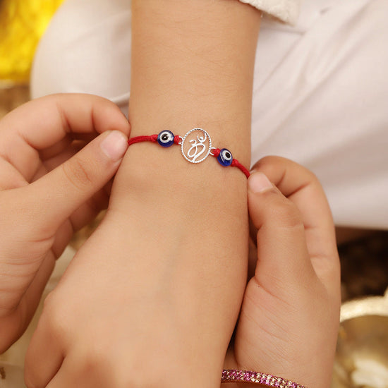 925 Silver-ohm & evil eye Rakhi for Kids