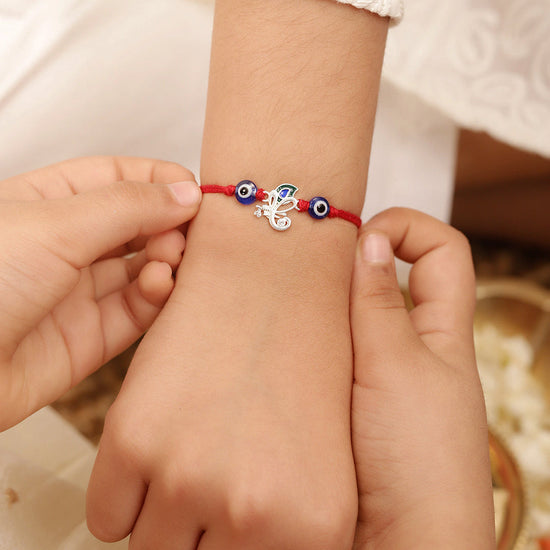 925 Silver-flute & peacock feather Rakhi for Kids