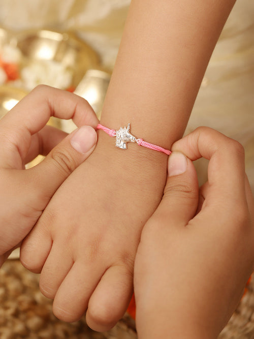 925 Silver-unicorn Rakhi for Kids in cubic zirconia