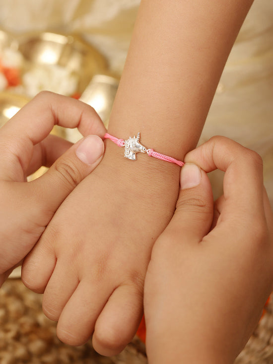 925 Silver-unicorn Rakhi for Kids in cubic zirconia