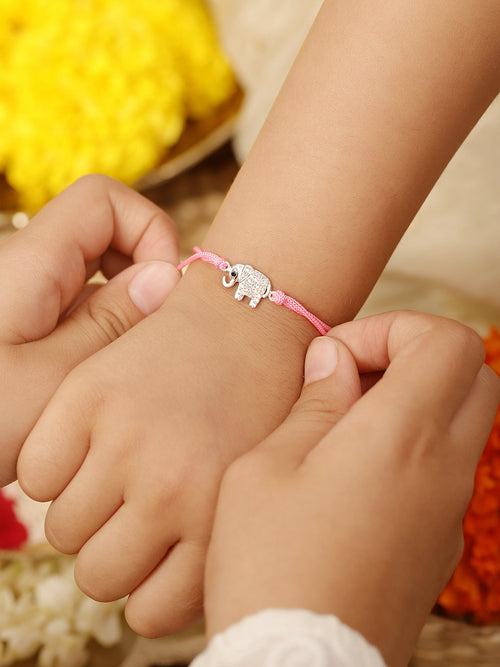 925 Silver-elephant Rakhi  for Kids with cubic zirconia