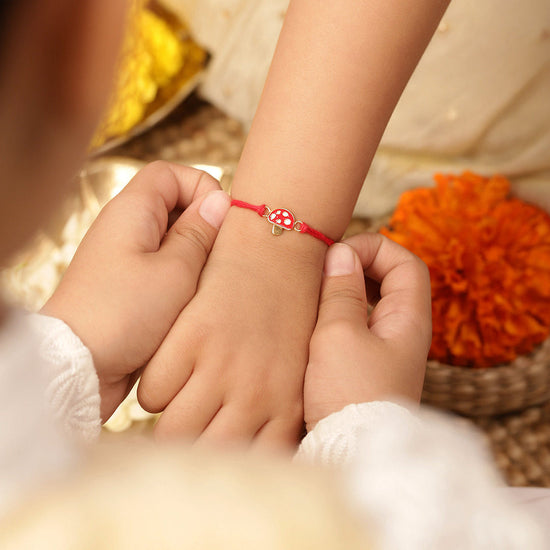 925 Silver-Enamel Mushroom Rakhi for Kids