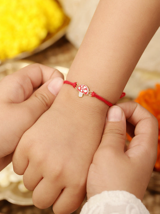 925 Silver-Enamel Mushroom Rakhi for Kids
