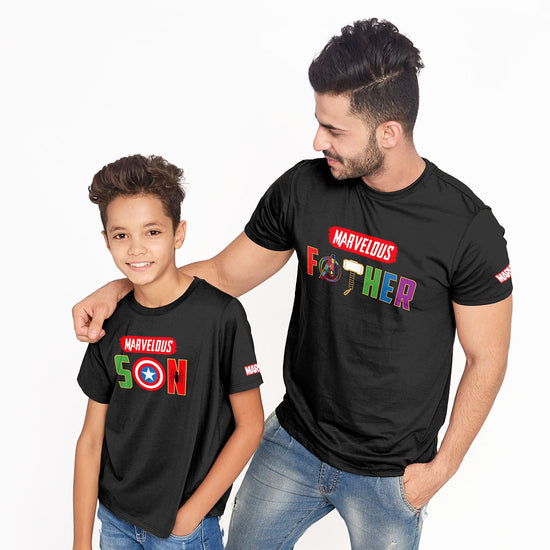 Marvel Hero Black Dad & Son Tees