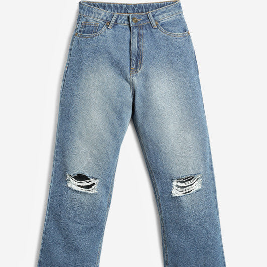 Girls Jean Mildly Distressed Light Fade Cotton Jeans