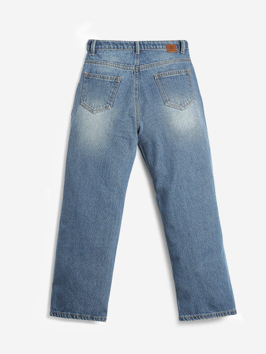 Girls Jean Mildly Distressed Light Fade Cotton Jeans