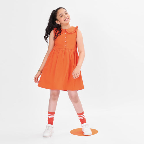 Girls Solid Peterpam Color Casual Cotton Dress