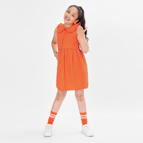 Girls Solid Peterpam Color Casual Cotton Dress
