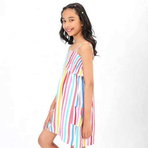 Stripes Printed Girls Dress