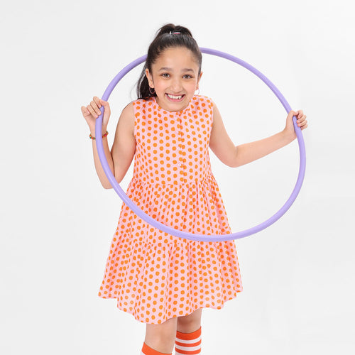 Dot Printed Pink Girls Dress
