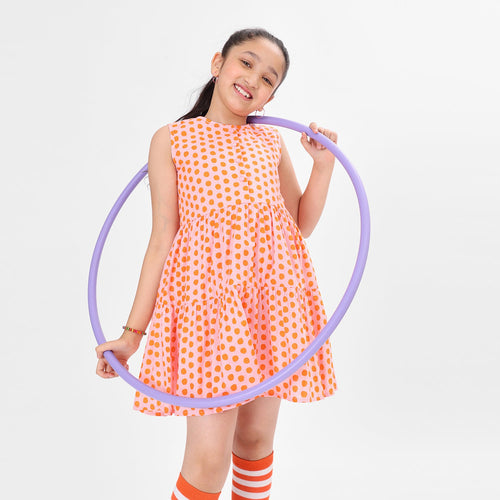 Dot Printed Pink Girls Dress