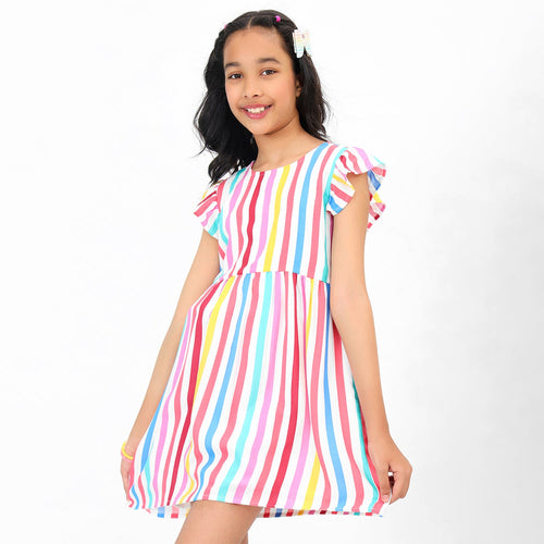 Stripes Printed Girls Dress