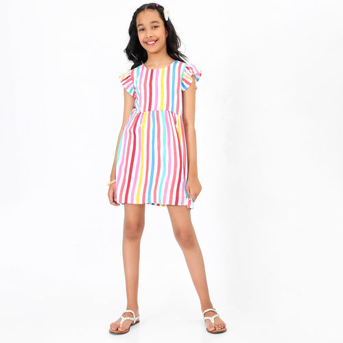 Stripes Printed Girls Dress