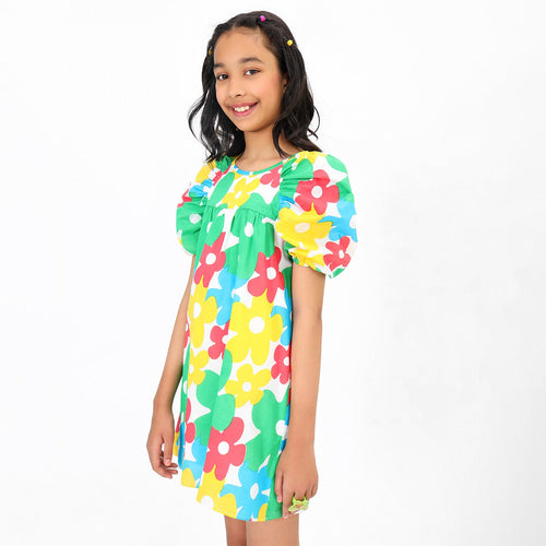 Ruffle Sleeve ColourFull Girls Dress