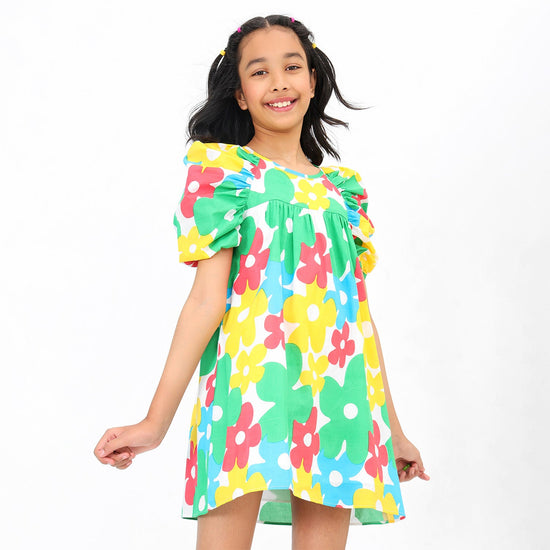 Ruffle Sleeve ColourFull Girls Dress