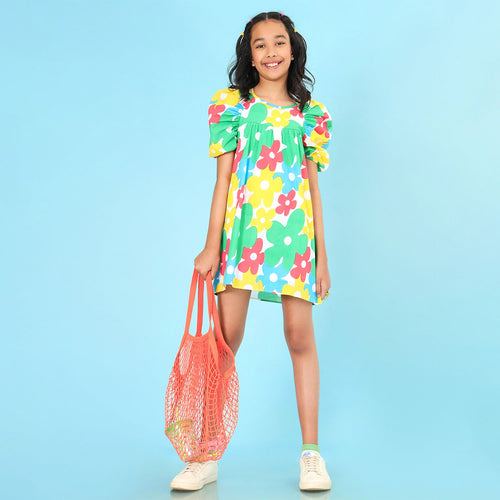 Ruffle Sleeve ColourFull Girls Dress