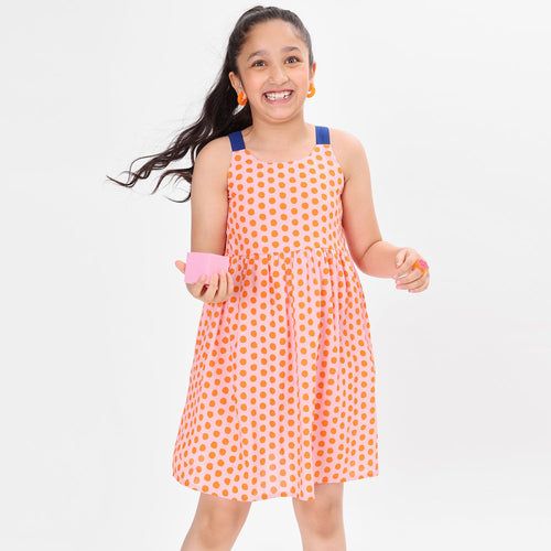 Dot Printed Pink Girls Dress