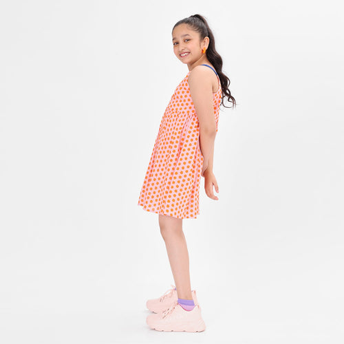Dot Printed Pink Girls Dress