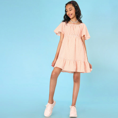 Checks Flar Girls Dress