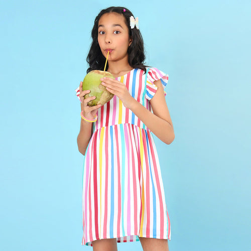 Stripes Printed Girls Dress